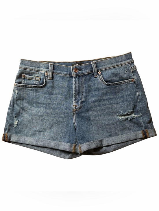 7 For All Mankind Pants - 7 For All Mankind Mid Roll Distressed Denim Blue Jean Shorts size 31 MSRP $168